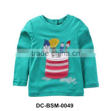 2017 latest design green embroidered kids cartoon t shirts