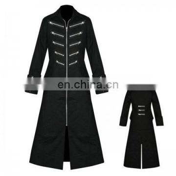 Men Living Dead with Zip Details Black Modern Gothic Fashion Long Coat