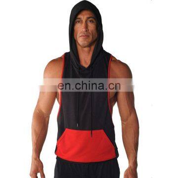 gym clothing contrast pocket tank top with hood