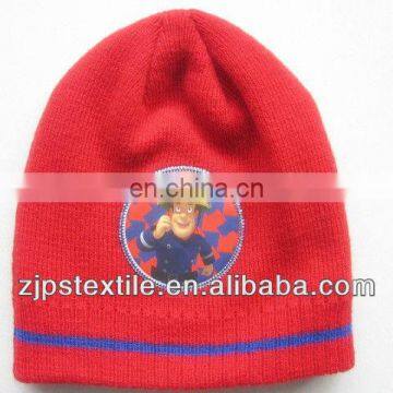 acrylic knitted beanie hat with customized embroidery logo