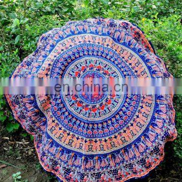 72 inch Colourful Printed Cotton Mandala large Tapestry round beach towel manufacturer in India