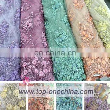 China suppliers handmade embroidery fabric/3d handmade flower lace embroidery lace abric for tradination wedding attires