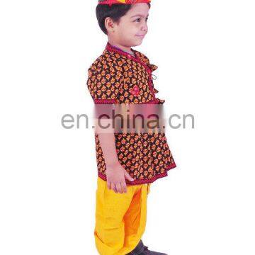 Rajasthani Dress Boy's Dhoti Kurta & Turban, Indian Traditional, Ethnic, Handmade, Yellow Angrakha Set, Kedia Dress Cotton photo-4