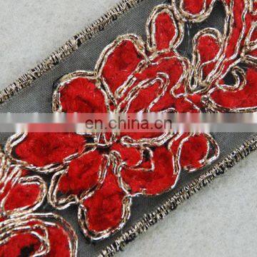 New Products Red Lint Flower With Gold Lurex Voile Trim photo-2