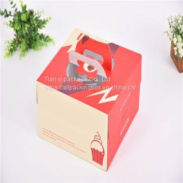 Custom logo printing attractive designs cake takeout paper box with handle