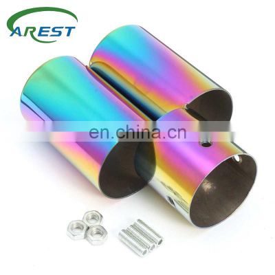 Universal Tip Dual-outlet Stainless Steel Exhaust Muffler Full Color Straight Pipe 61mm Car Exhaust pipe Car styling