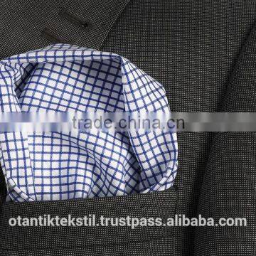 White Blue Checked Custom Pocket Square, Manufactoring Hankercheif,