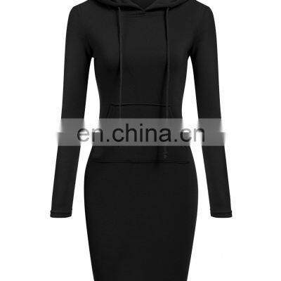 Оптовая продажа индивидуально изготовленных модных простых однотонных свитшотов с карманами, свободного стиля, с шнуровкой, однотонных капюшонов, женских платьев с длинными рукавами photo-5