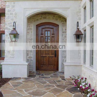 Black Walnut Main Door With Double Sidelights Design /Doors Front Entry Glass With Wrought Iron Insert