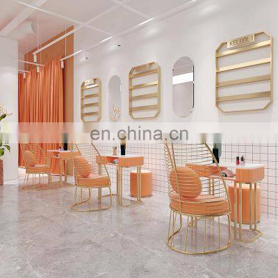 Light Luxury Internet Celebrity Marble and Wrought Iron Double-layer Nail Table and Chair Set