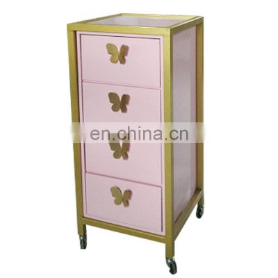 Luxury Beauty Nail Salon Trolley For Sale Hair Extension Trolley Functional Hair Trolley Salon With Pink Butterfly