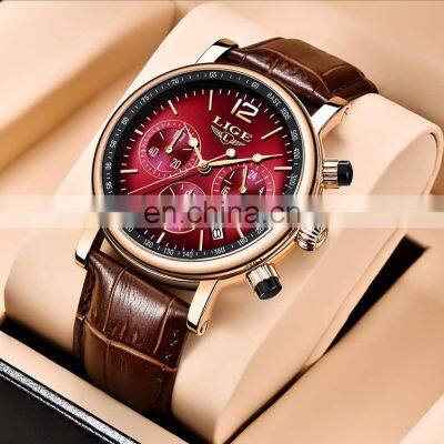 LIGE 8927 Quartz Watch For Men Top Brand Luxury Leather Waterproof C Top Brand Luxury Leather Waterproof Clock Sports Watch Men photo-2