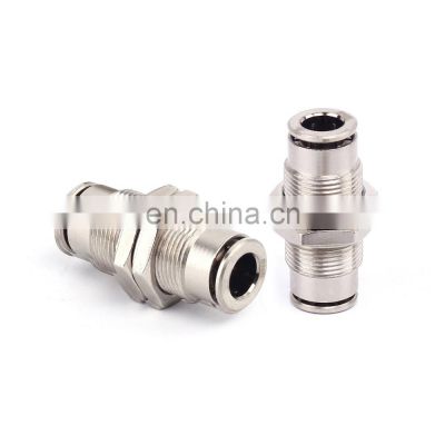 SNS JPM Series push to connect air hose tube quick connector union straight nickel-plated brass pneumatic bulkhead fitting