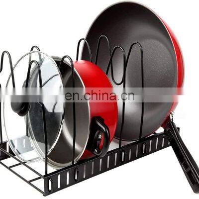 Pot Pan Rack Organizer Adjustable 5 Tier Pans Lid Organizer Rack Holder Heavy Duty Black Pot Lid Holders for Cookware photo-3