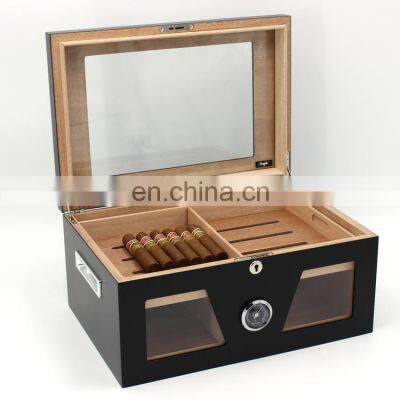 Custom logo Wholesale Spanish Cedar Wood cigar Humidor Box with glass top