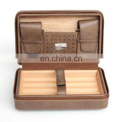 Custom Luxury pu Leather Cedar Lining Carry Portable Waterproof Humidor Travel Leather Cigar Case photo-2
