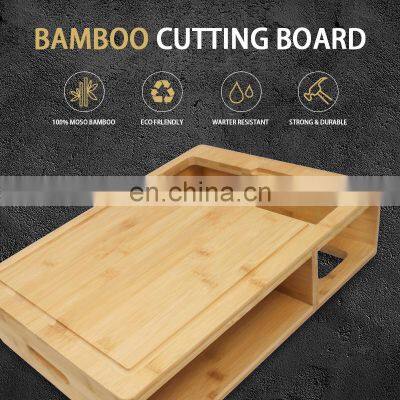 Bamboo Cutting Board 4 Containers Large Chopping Board With Juice Grooves Easy-grip Handle photo-4