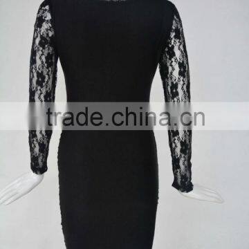 Classic Black Sexy Lace Sleeve Dress Fashion Perspective Bandage Dress Sexy Free Prom Dress photo-3