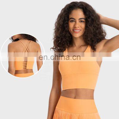 Hollow Cross Backless Crop Sports Bras For Women Gym Workout Custom Logo Active Tops