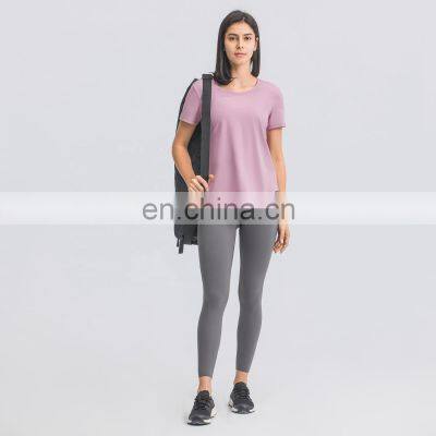Factory Sales Women Soft Quick Dry Gym Yoga Tops U Hem Fitness Sports T-Shirts photo-4