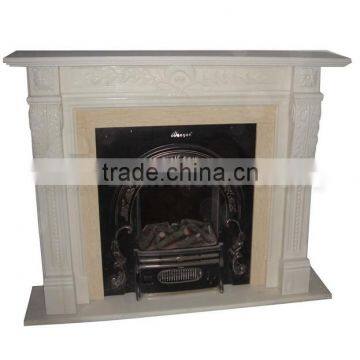 Beige Marble Fireplace Mantel with carving