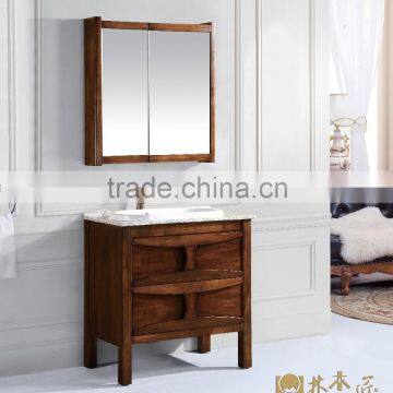 Brown solid wood quality double door mirror bathroom cabinet(EAST-28027/28028)