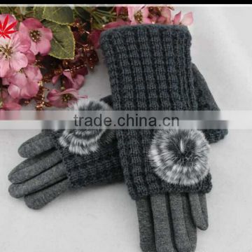 women cheap grey micro velvet hand gloves with knitting set