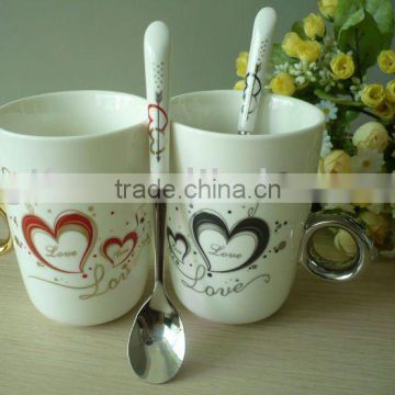 Valentine's day gift ceramic diamond ring mug with spoon set