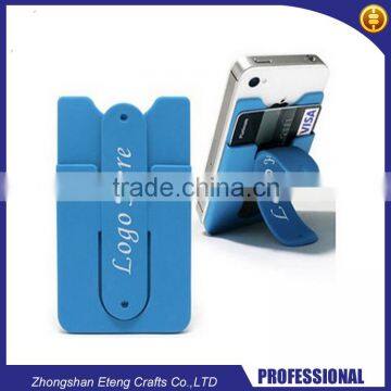 Fashion custom back sticky 3M silicone mobile phone stand with card holder