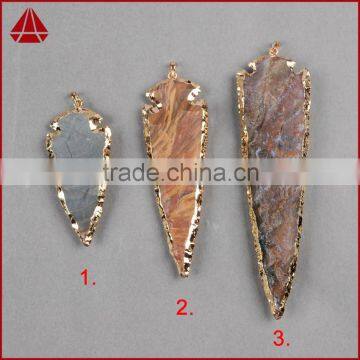 2.5~3.5 Inch Tan Jasper Arrowhead Pendant Gold Plated Gemstone Arrow head Pendant Wholesale eletroplated Jewellery