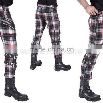 GOTHIC PUNK MENS RED/BLACK COTTON CYBER TROUSERS STEAMPUNK