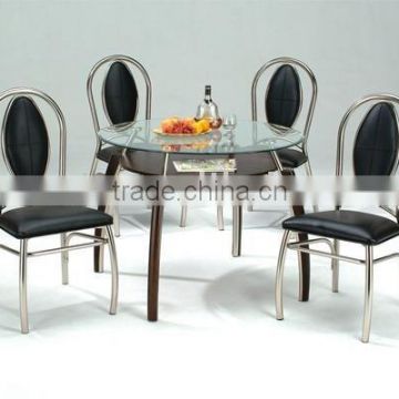 Modern Dining Set/ Wooden Glass Dining Table and Black Metal Chair