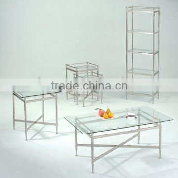 Metal chrome coffee table, glass end table set