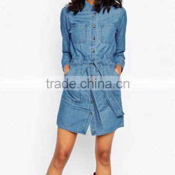 single-breasted denim women dress long sleeves women dress OEM service