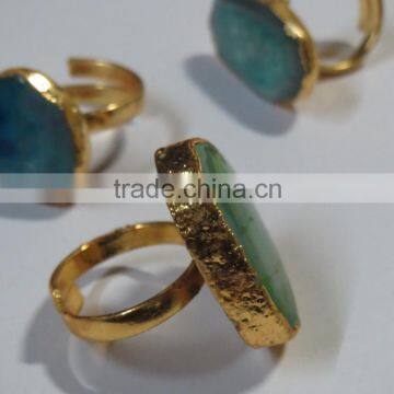 ADJUSTABLE Gold Electroplated Agate Slice Assorted Gemstone Rings