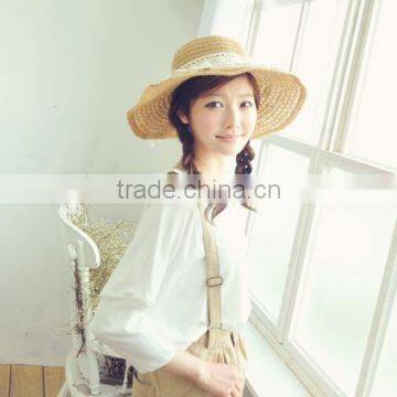 Custom Wholesale Handmade Fashion Floppy Wide Brim Straw Hats With Lace photo-3