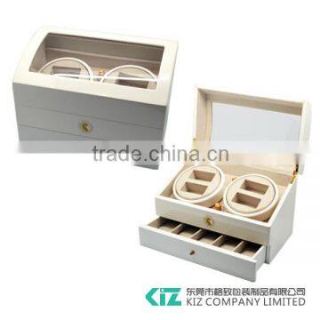 OEM/ODM Wooden Automatic Watch Winder with Two Heads for Four Watches with Storage Drawers