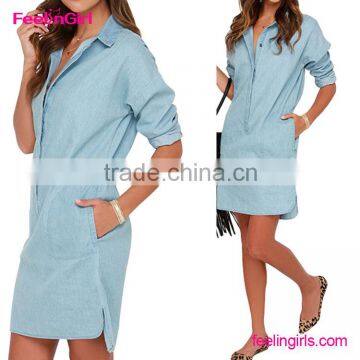 Cheap Long Sleeves Solid Denim One Piece Dress                        
                                                Quality Choice