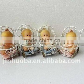 Polyresin baby girls with metal bassinet gifts