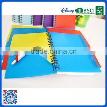 Wholesale plastic pocket cover spiral notebook with a ball pen forpromotional gifts