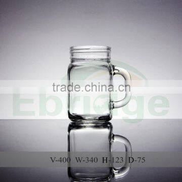 400ml hot sale square stock glass mason jar for drinking with handle