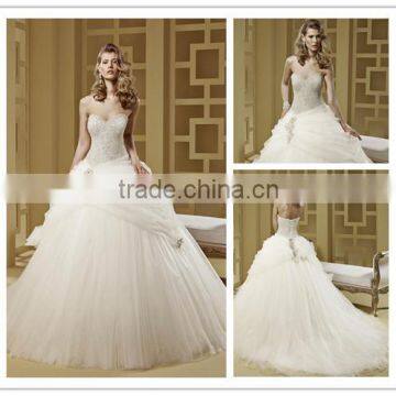 Tulle skirt Luxury crystals bridal dress 2016 strapless sweetheart neckline crystals ball gown wedding dress DM-019 bridal dress