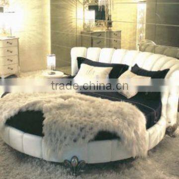 Hotel Bedroom Furniture Fabric Round Bed Glod Leaf Classic Solid Wood Legs DHR01 photo-3