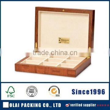 2015 hot fashion luxury wood cufflink box with traditional style