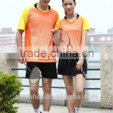 Orange men/women soprts wear,top quality badminton uniform in stock,couple badminton sports t shirt