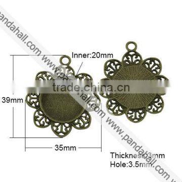Tibetan Style Pendant Cabochon Settings, Antique Bronze(TIBE-A21387-AB-FF)