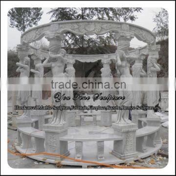 Garden Stone Round Gazebo Marble Beautiful Girl Statues Pavilion