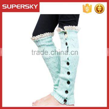 A-30 knee high button down socks crochet leg warmers with lace tops lace boot socks with buttons