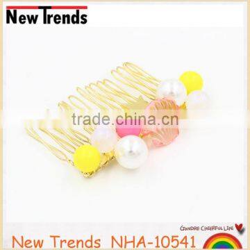 Sweet pearl alloy hair comb with colorful acrylic beads