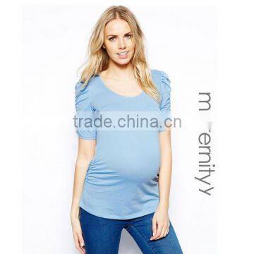 Sky blue cheap maternity clothes with ruffle sleeve for wholesale